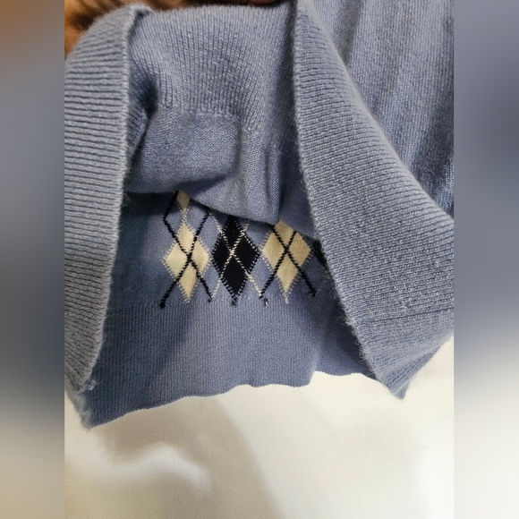 Vintage Lyle & Scott Cashmere Sweater - Blue Argyle - Size 40 - Picture 6 of 6